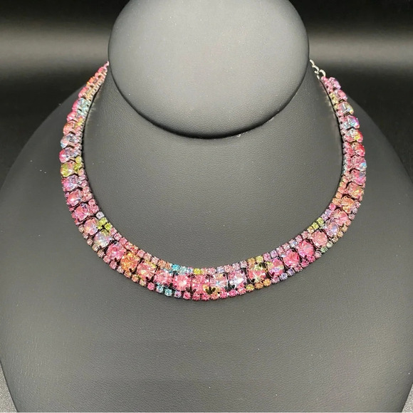 Gorgeous Multicolored Rainbow Pink Sparkly Rhinestone Choker - Picture 11 of 11